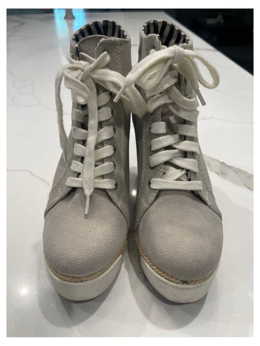 Aldo Light Gray Canvas High-Top Platform Sneakers